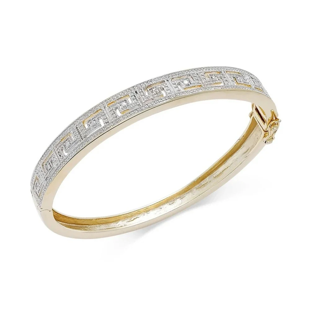 Diamond Accent 18k Gold-Plated Greek Key Bangle Bracelet 7.5